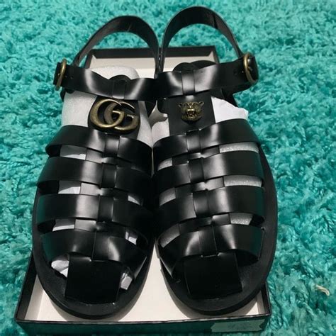 gucci fur sandals red black|Gucci unisex sandals.